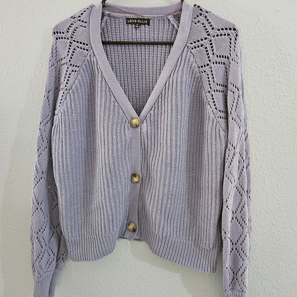 Love Ellie‎ Women's McKenzie Cable Knit Carnigan Sweater Size M Periwinkle